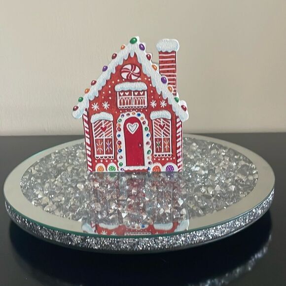 New Eccolo snow red gingerbread house glitter home decoration wooden accent - Picture 1 of 8